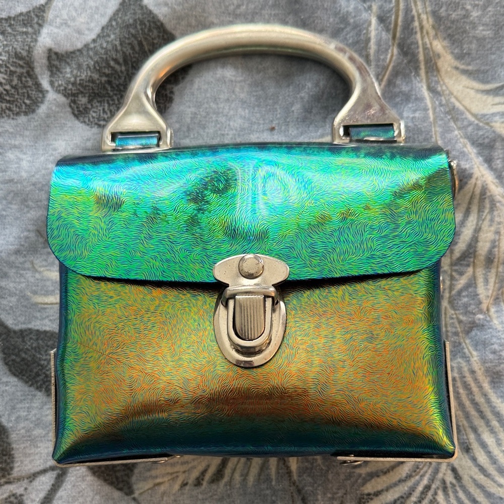 Vintage Shimmering Iridescent Green and Gold Mini Purse